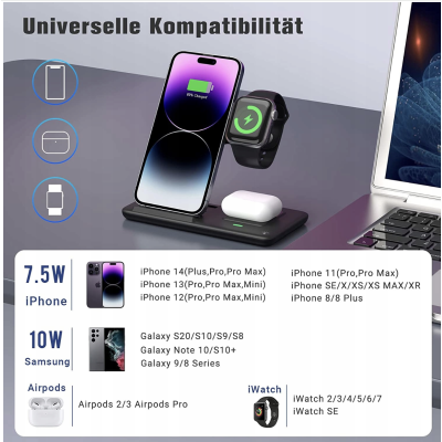 Bezprzewodowa stacja ładująca 3w1 Z11 czarna