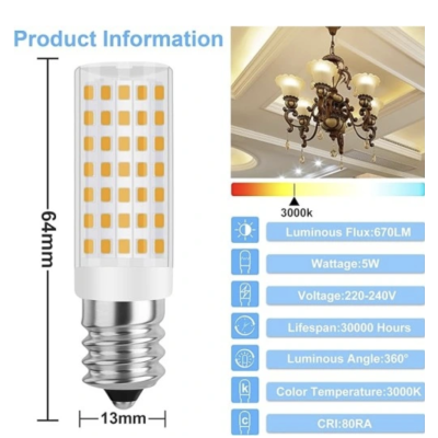 Żarówka LED E14 5W Ciepła biel 3000K Do Lampy Lodówki I Kinkietu 2 szt
